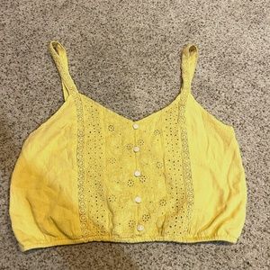Women's American Eagle Yellow Button Down Crop Top